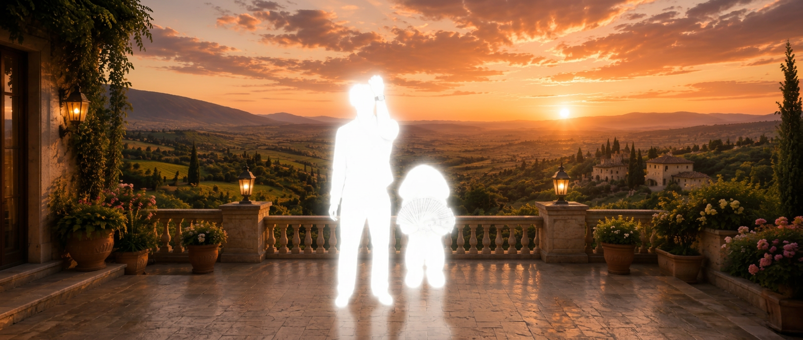 Sunset terrace overlooking a valley